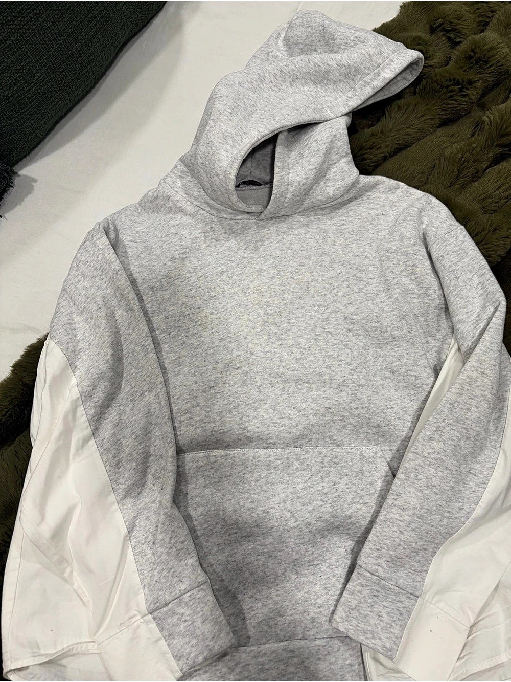 Zara Color Block Hoodie in Gray & White Size Large Like New